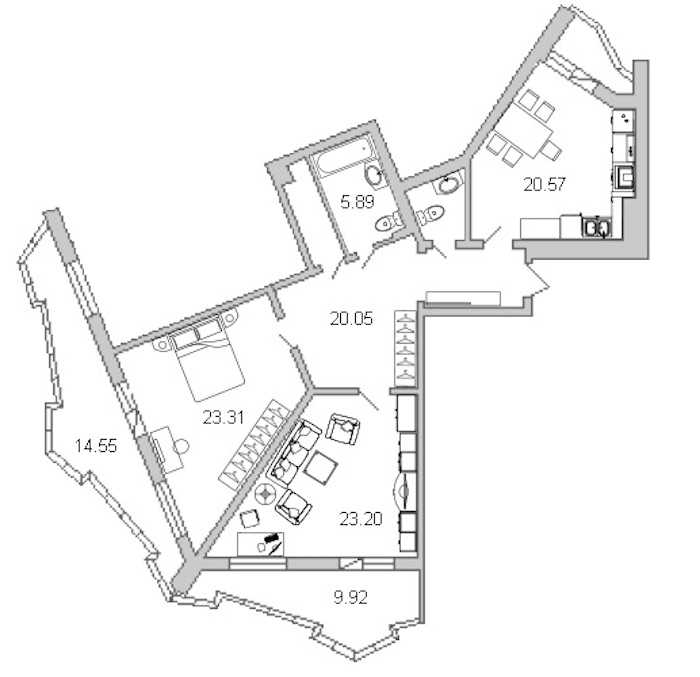 Двухкомнатная квартира в Л1: площадь 107.2 м2 , этаж: 5 – купить в Санкт-Петербурге